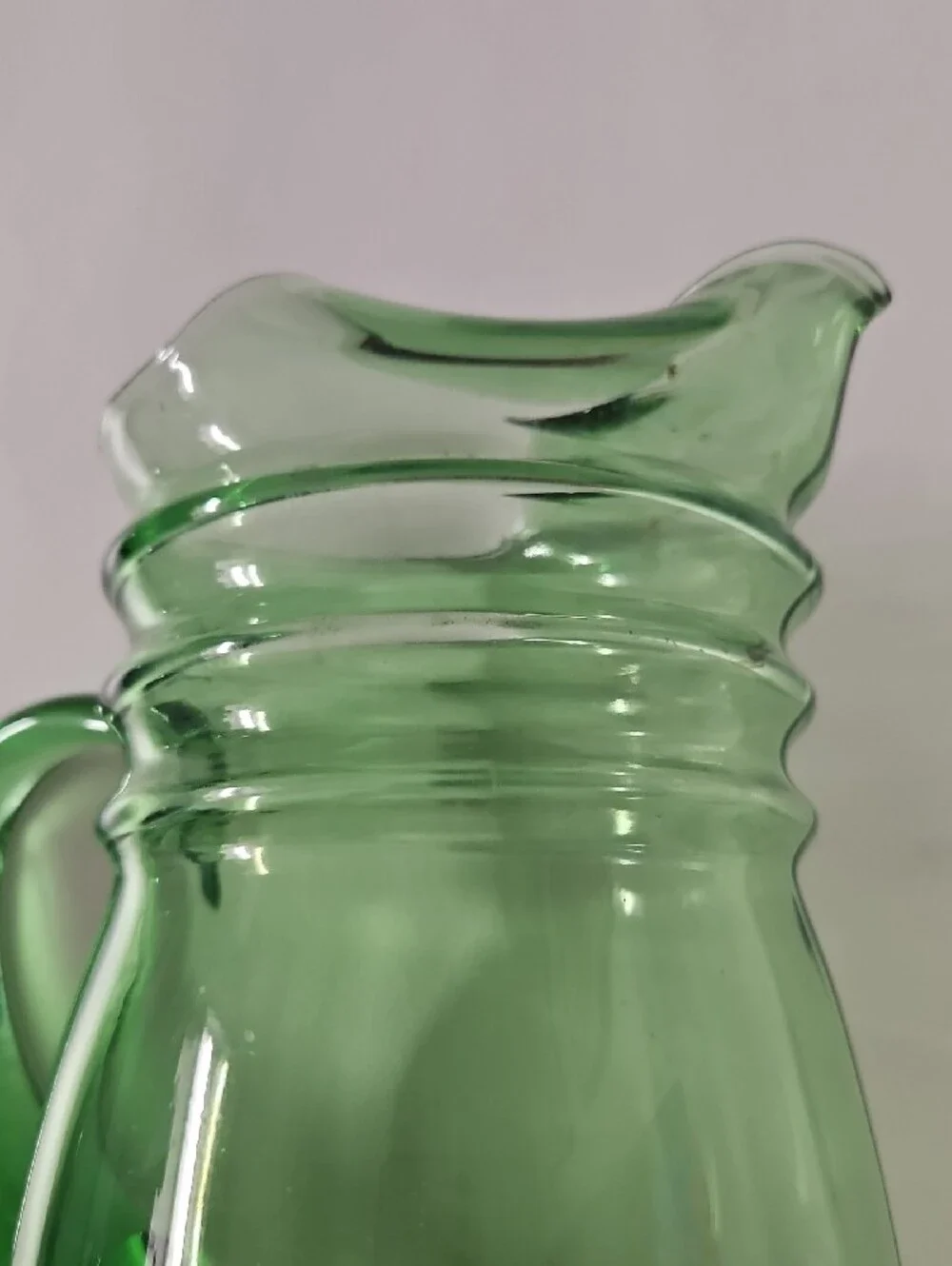 Green Glass Pitcher with Curved Handle